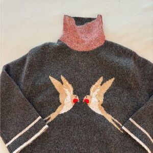 Love birds Gray Pattern Turtleneck Sweater
